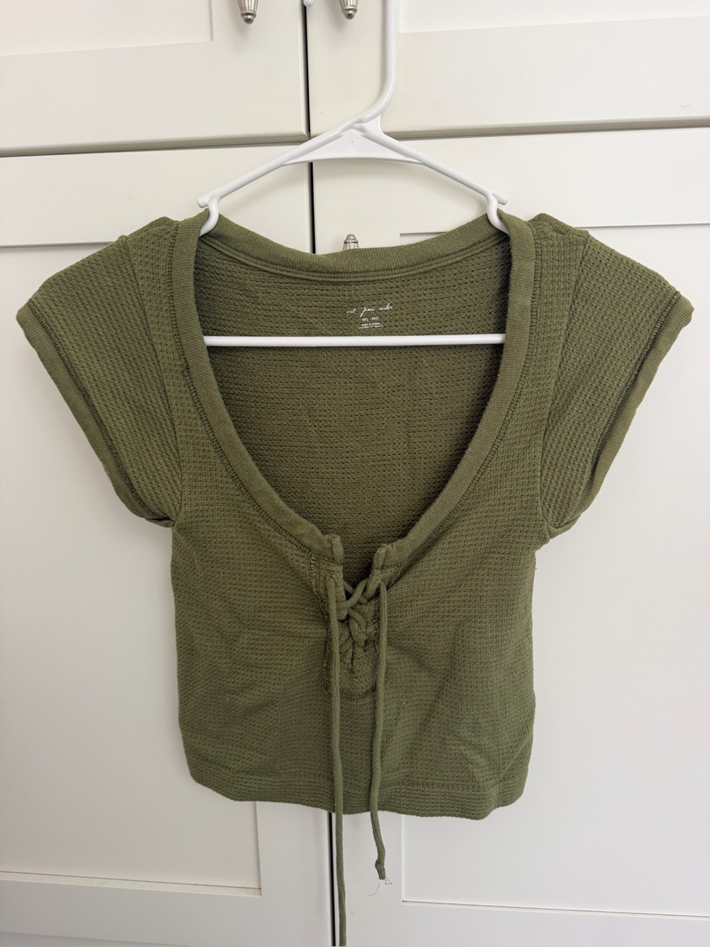 Free People Olive Lace-Up Ribbed Crop Top